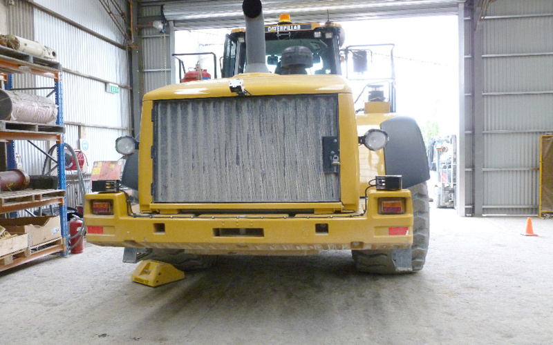 Camera and Radar Sensors mounted on Rear of Wheel Loader