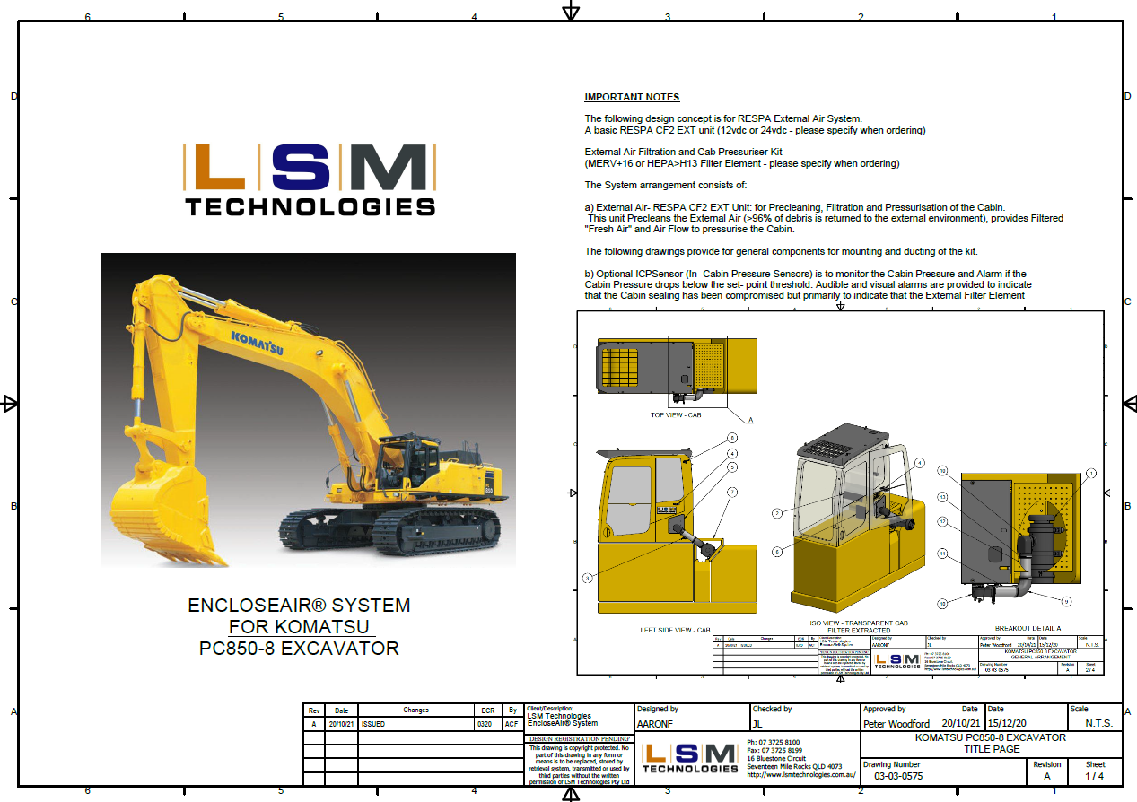 LSM EncloseAir® Cabin Pressuriser  / Filtration solution- Komatsu PC850